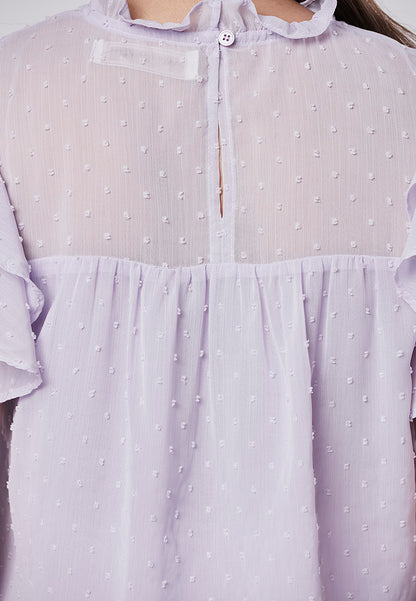 ALAYNA - Petite Ruffle Sleeve Blouse in Swiss Dot Chiffon