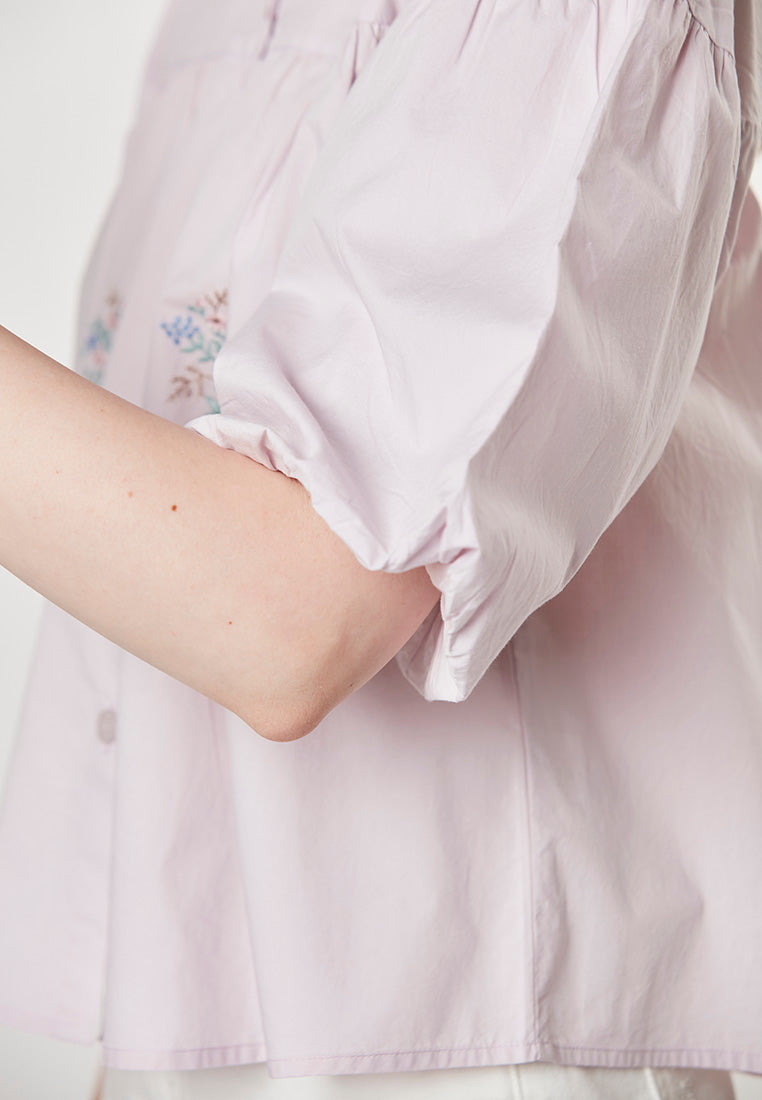 CATALEYA - Babydoll Shirt Blouse with Front  Allover Embroideries