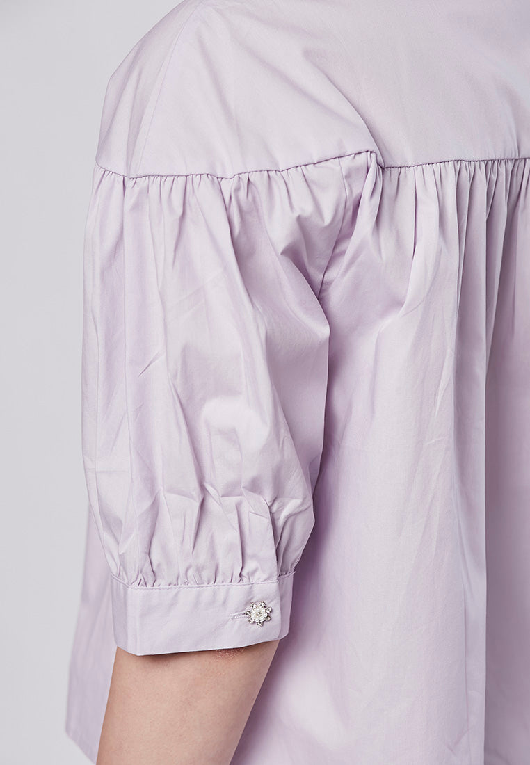 PAYTON - Collared Babydoll Shirt Blouse with Diamante Button