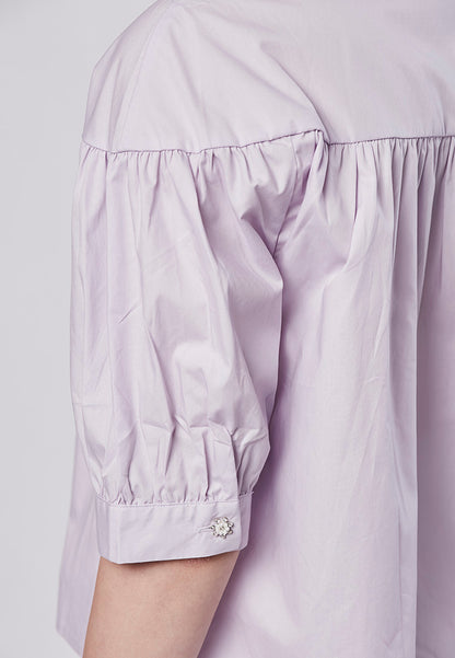 PAYTON - Collared Babydoll Shirt Blouse with Diamante Button