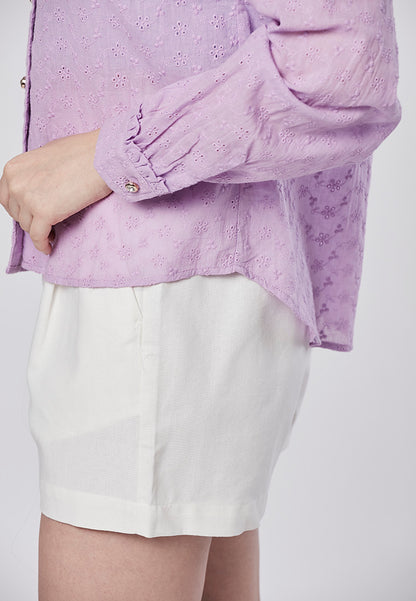 JOURNEY - Collared Eyelet Schiffli Blouse