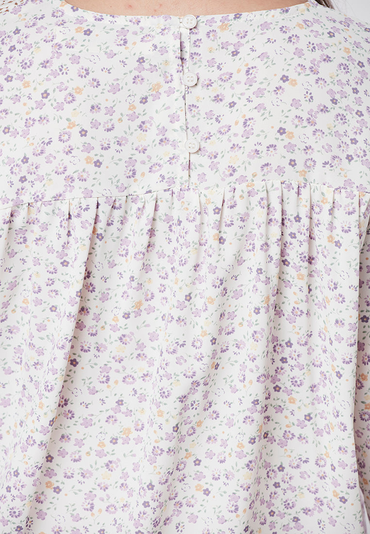 MIRIAM - Vintage Floral Blouse with Lace Yoke