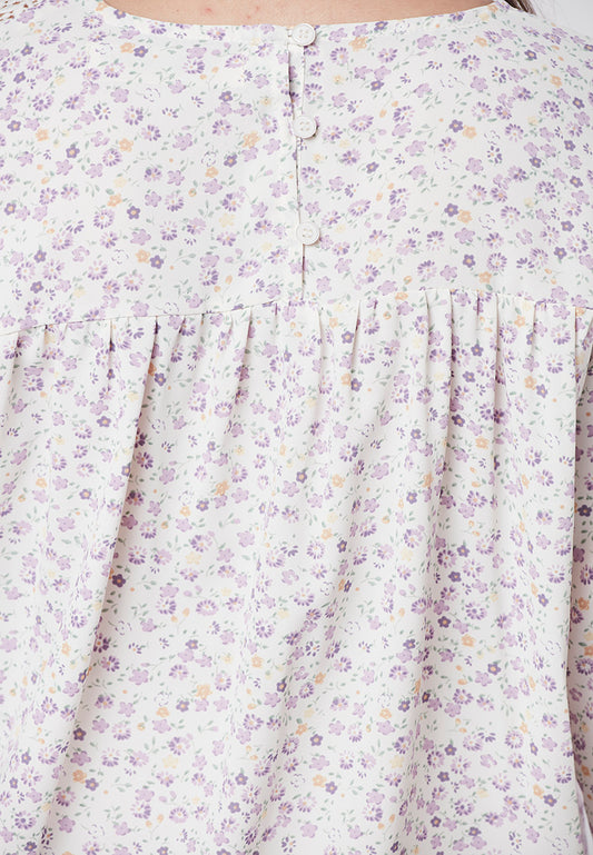 MIRIAM - Vintage Floral Blouse with Lace Yoke