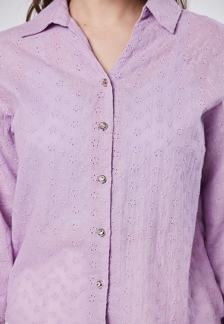 JOURNEY - Collared Eyelet Schiffli Blouse