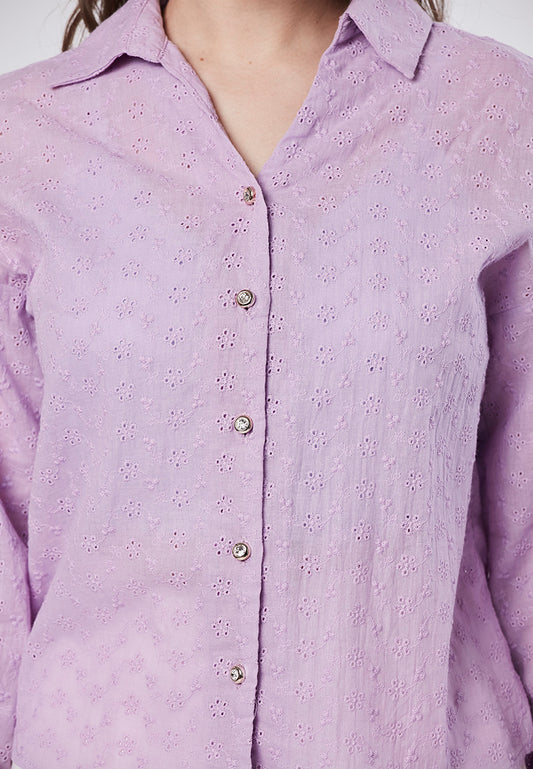 JOURNEY - Collared Eyelet Schiffli Blouse
