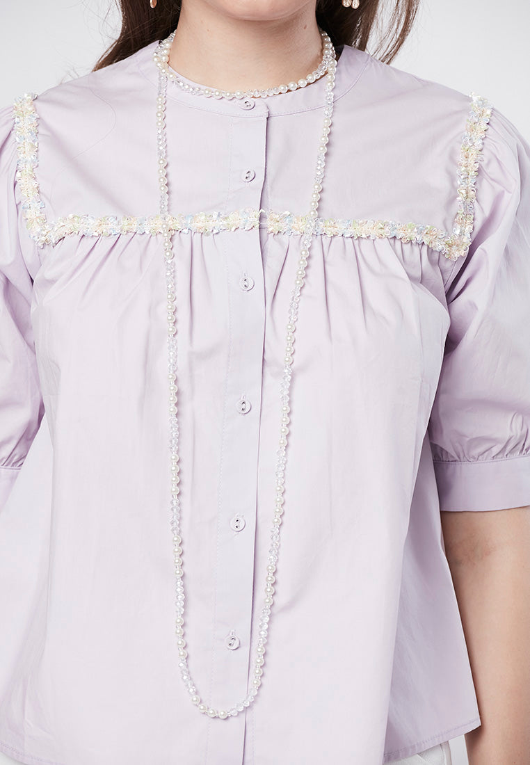 RAEGAN - Babydoll Blouse with Textured Lurex Trimming