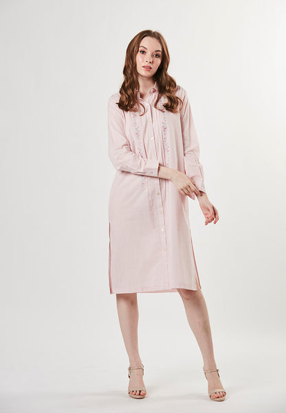 LEIA - Shirt Dress with Pleats and Embroideries