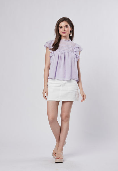 ALAYNA - Petite Ruffle Sleeve Blouse in Swiss Dot Chiffon