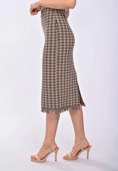 East India Company Lotty Machine Knitted Long Thigh Skirt Brown