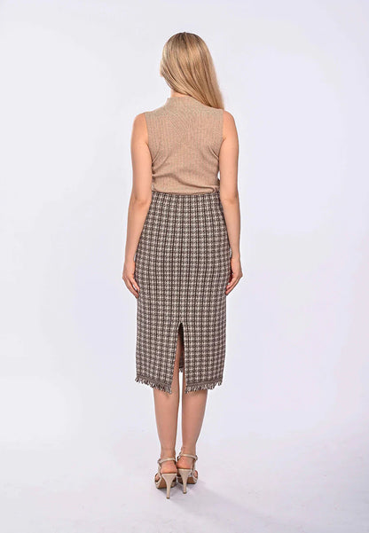 East India Company Lotty Machine Knitted Long Thigh Skirt Brown