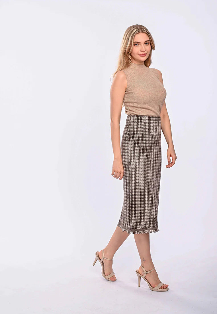 East India Company Lotty Machine Knitted Long Thigh Skirt Brown