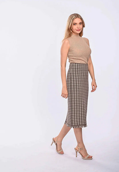 East India Company Lotty Machine Knitted Long Thigh Skirt Brown