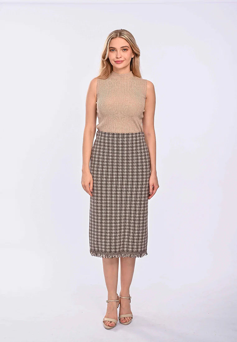 East India Company Lotty Machine Knitted Long Thigh Skirt Brown