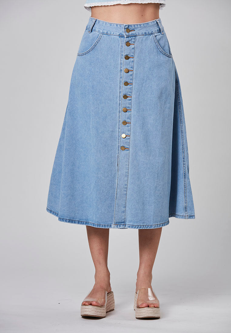 LILIANA - A-Line Midi Denim Skirt