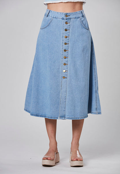 LILIANA - A-Line Midi Denim Skirt