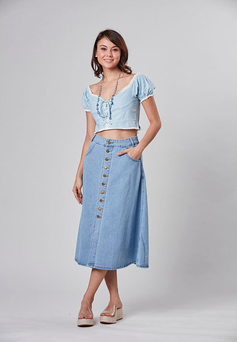 LILIANA - A-Line Midi Denim Skirt