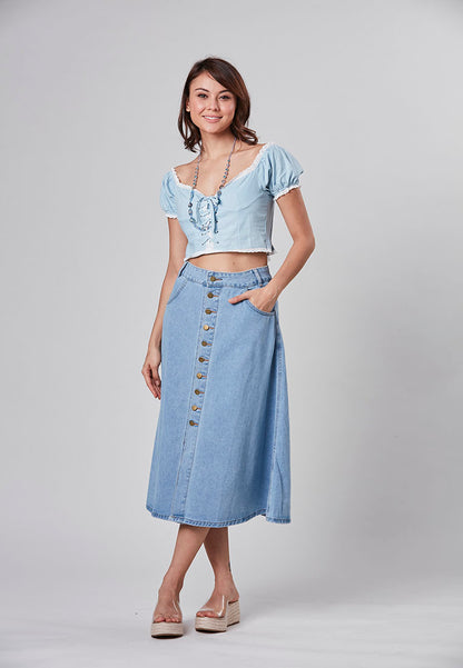 LILIANA - A-Line Midi Denim Skirt