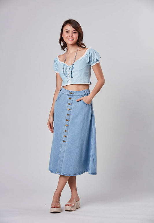 LILIANA - A-Line Midi Denim Skirt