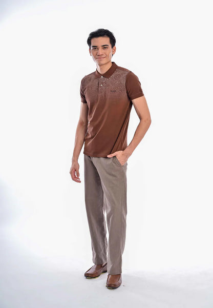 East India Company - Luqman Short Sleeve Paisley Print Polo Tee Brown