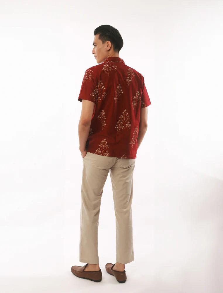 East India Company - Mahadi Men Regular Fit Printed Shirt Maroon