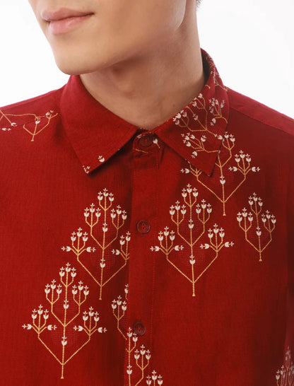 East India Company - Mahadi Men Regular Fit Printed Shirt Maroon