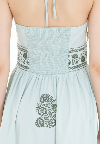 East India Company Rowena - Embroidered Maxi Sun Dress - Mint