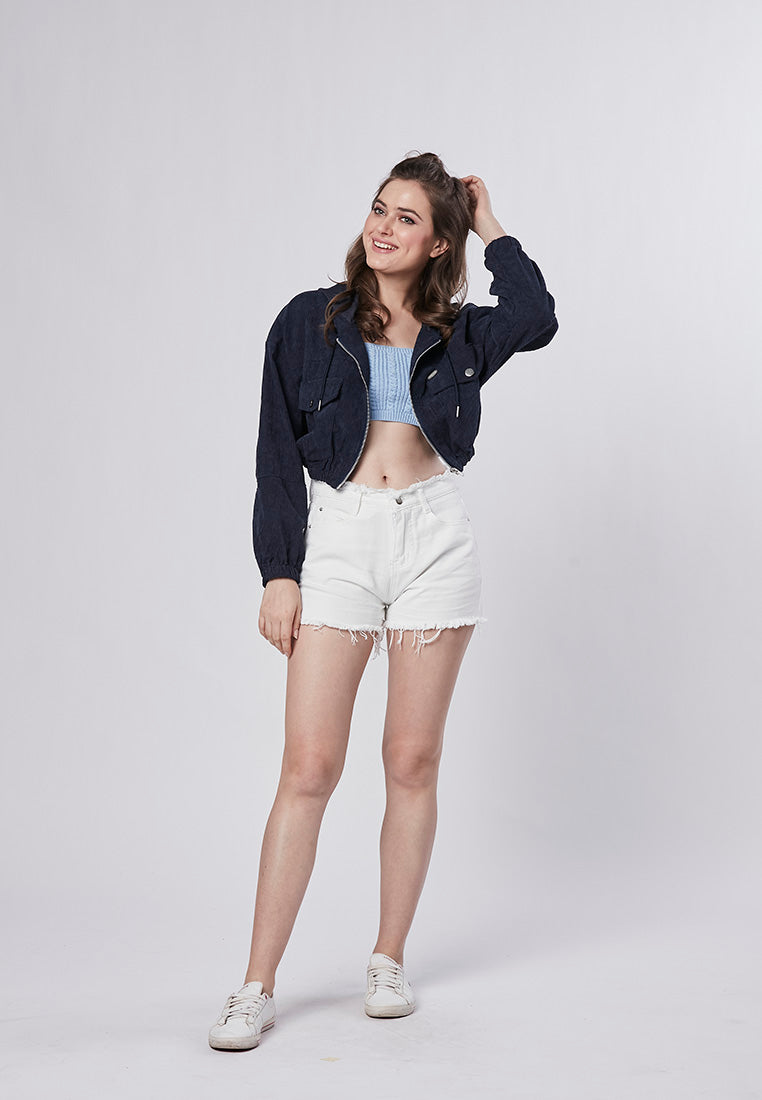 SUTTON - Trendy Crop Corduroy Hooded Jacket