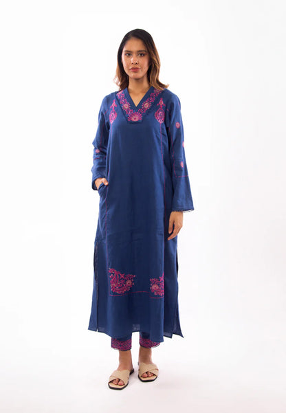 East India Company - Nova Embroidered Long Sleeve Tunic Dress - Indigo