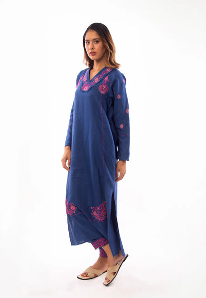 East India Company - Nova Embroidered Long Sleeve Tunic Dress - Indigo