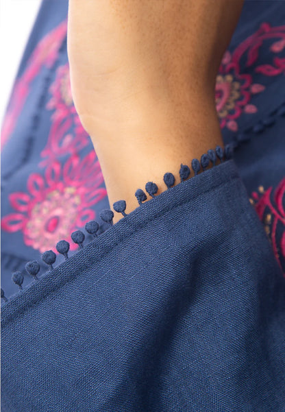 East India Company - Nova Embroidered Long Sleeve Tunic Dress - Indigo