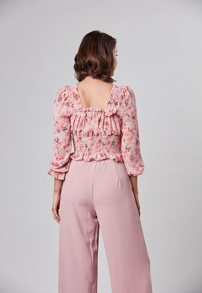 CLARA - Smocking floral cropped top