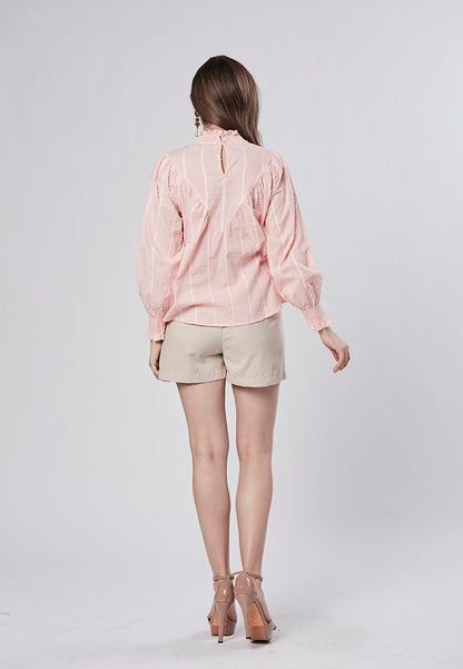 CAMILLE - Smocked Neck Blouse V Yoke