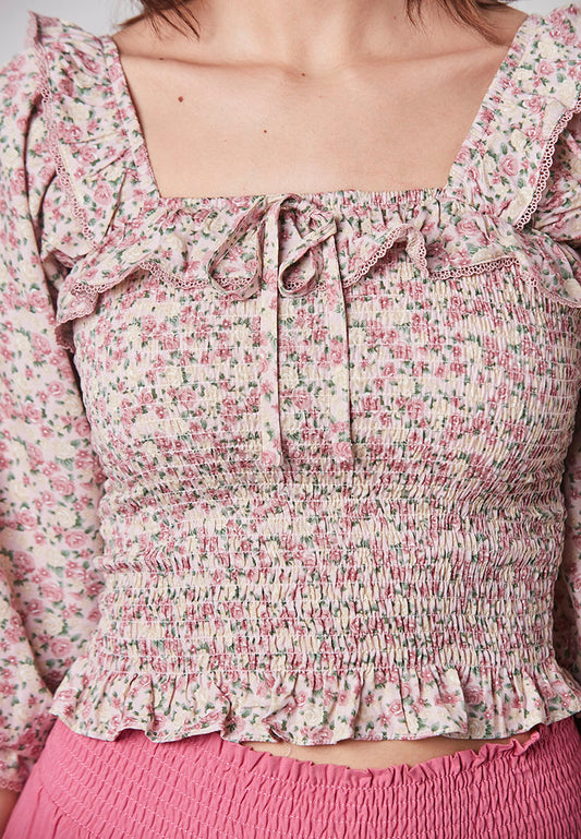 AYLA - Cropped Smocking Floral Top