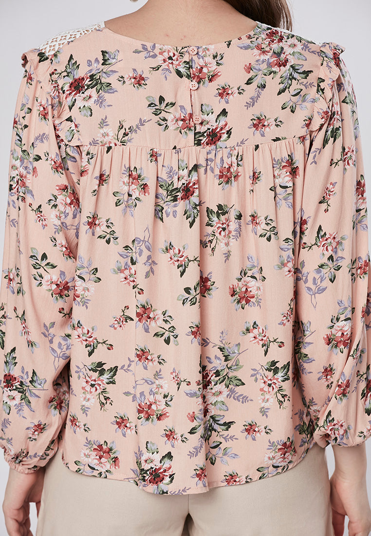 MIRIAM - Vintage Floral Blouse with Lace Yoke