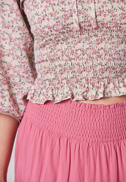 AYLA - Cropped Smocking Floral Top