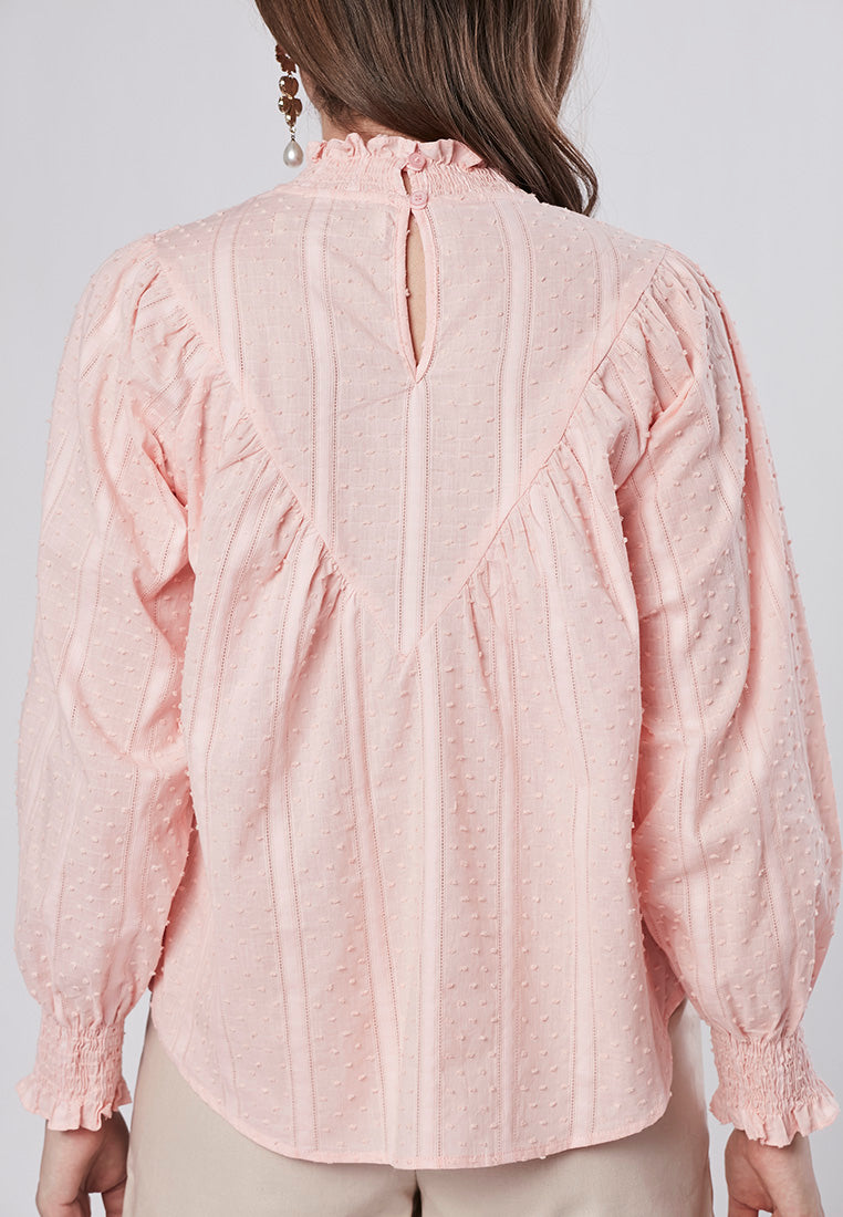 CAMILLE - Smocked Neck Blouse V Yoke