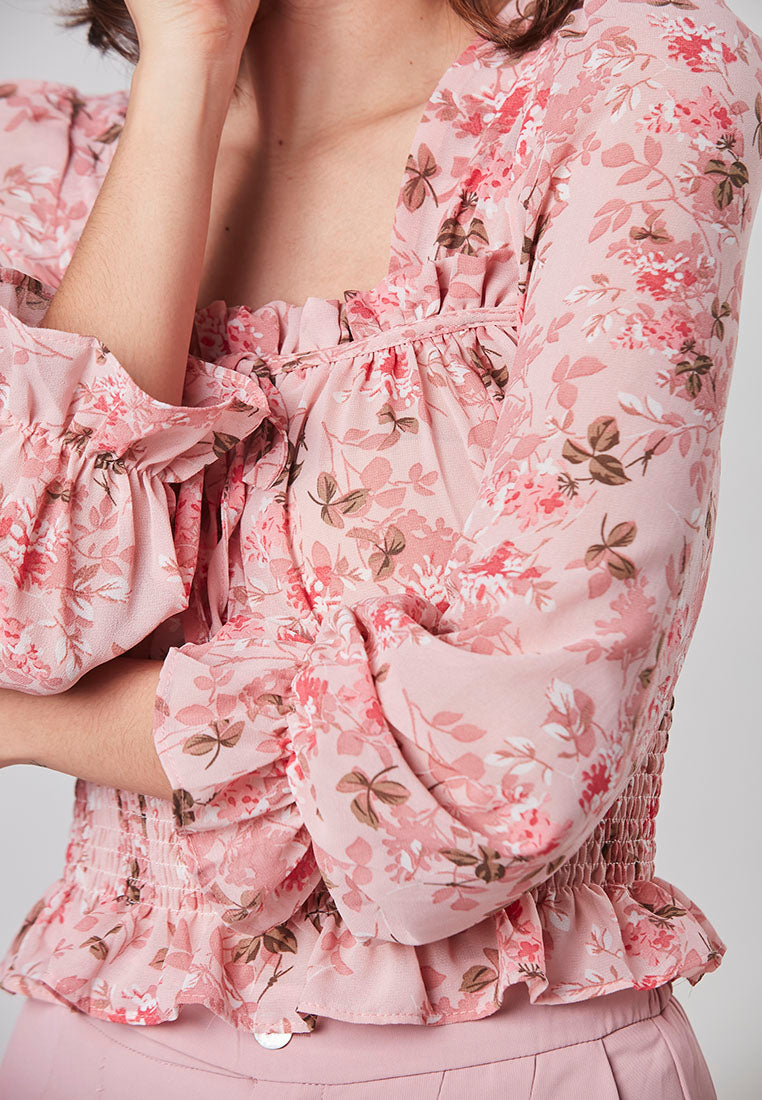 CLARA - Smocking floral cropped top