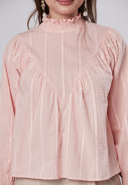 CAMILLE - Smocked Neck Blouse V Yoke