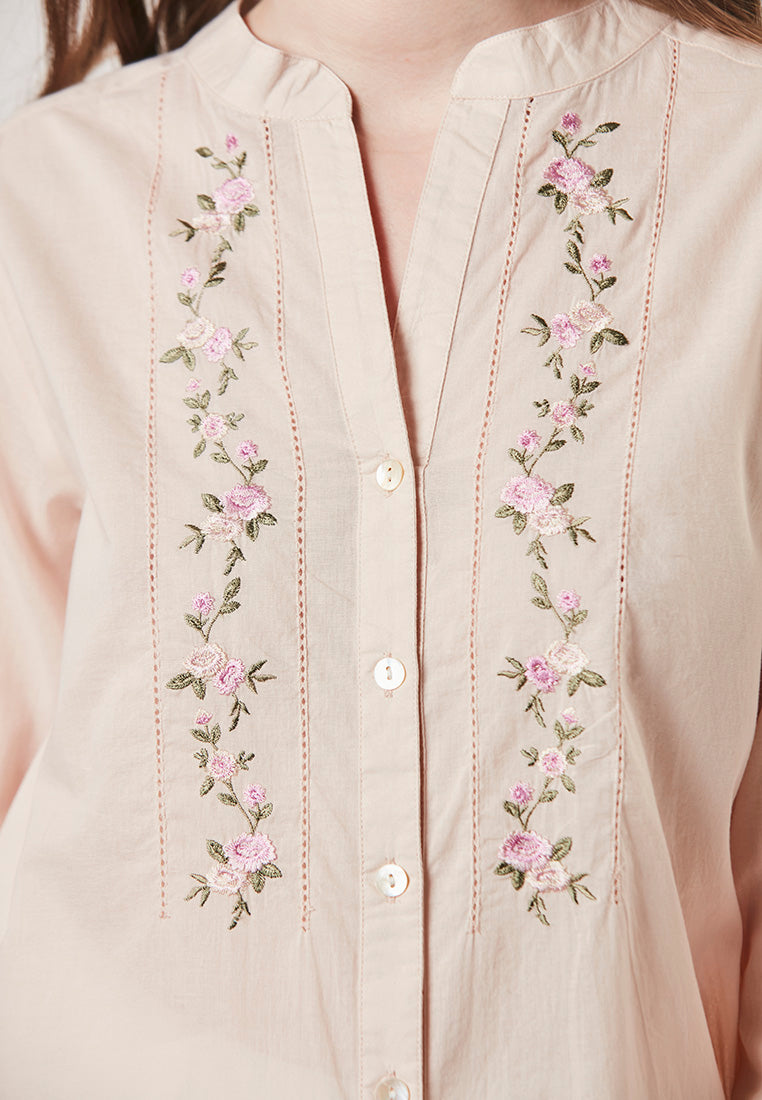 TALIA - Tunic Shirt Dress with Faggoting and Embroideries