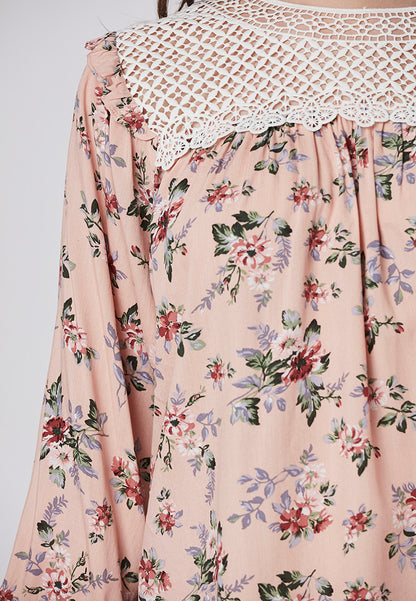 MIRIAM - Vintage Floral Blouse with Lace Yoke