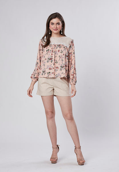 MIRIAM - Vintage Floral Blouse with Lace Yoke
