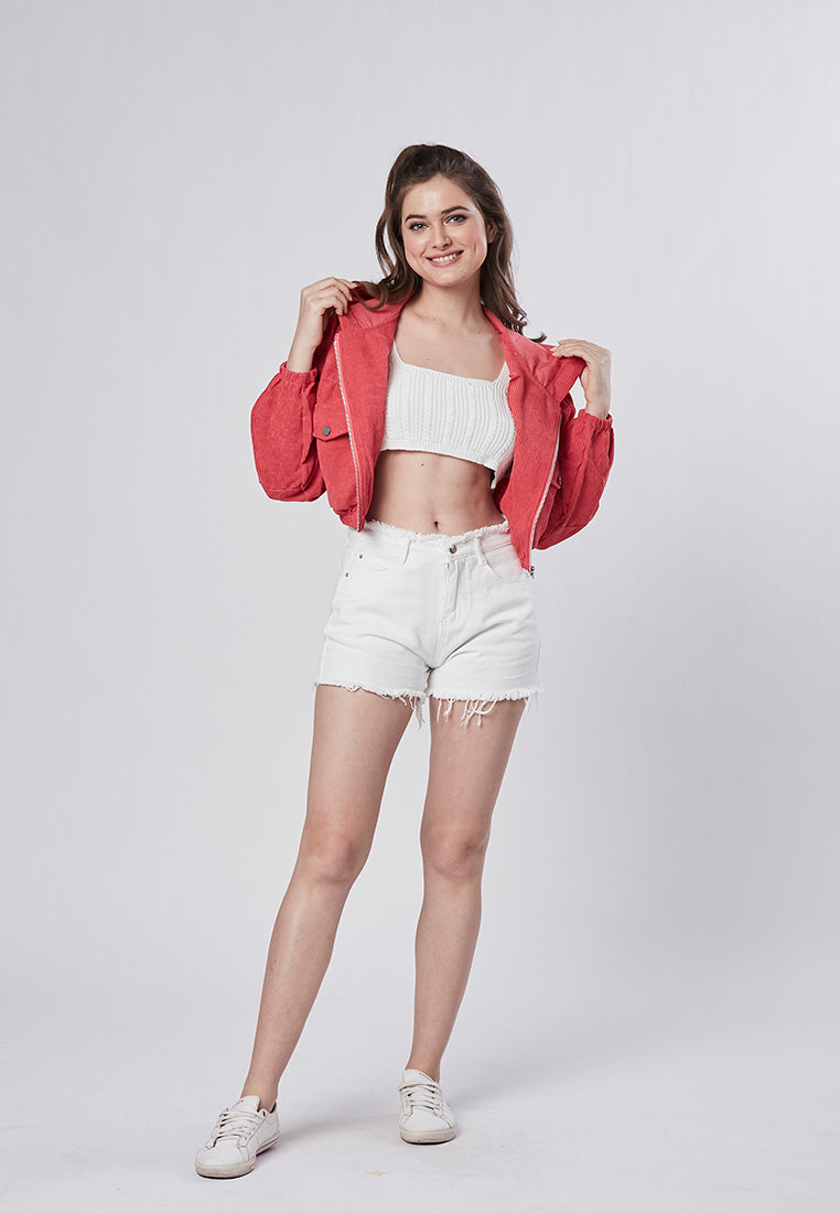 SUTTON - Trendy Crop Corduroy Hooded Jacket