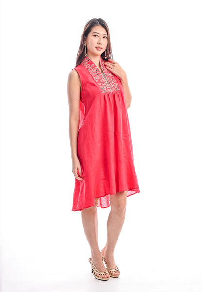 East India Company -Ruth, Embroidered Sleeveless Collared Midi Dress