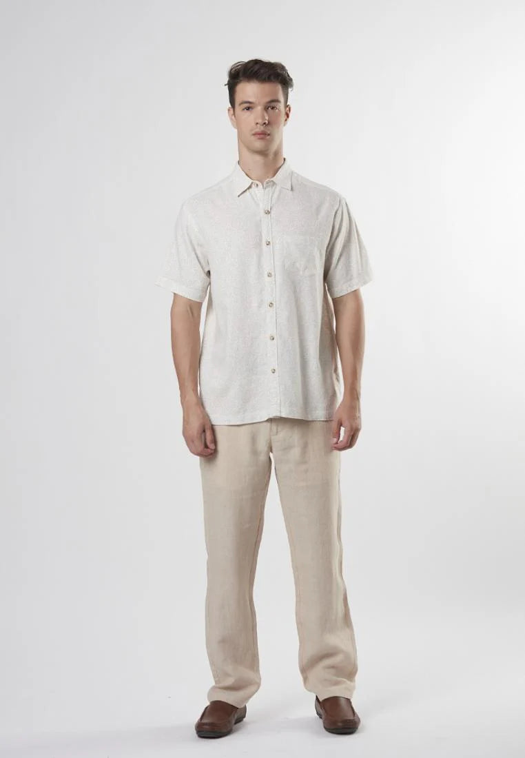 Ryce - Regular Fit Short Sleeve Linen Printed Shirt