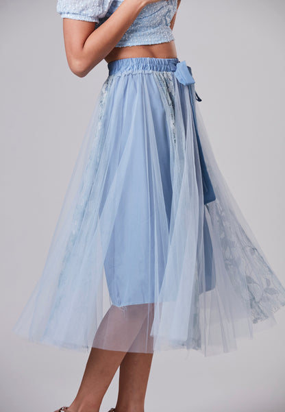 KHLOE - Midi Skirt in Rayon and Netting Lace