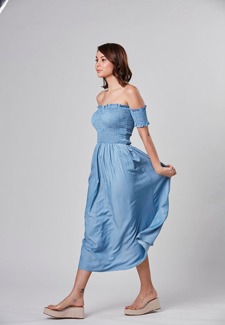 ALINA - Maxi Off Shoulder Smocking Dress