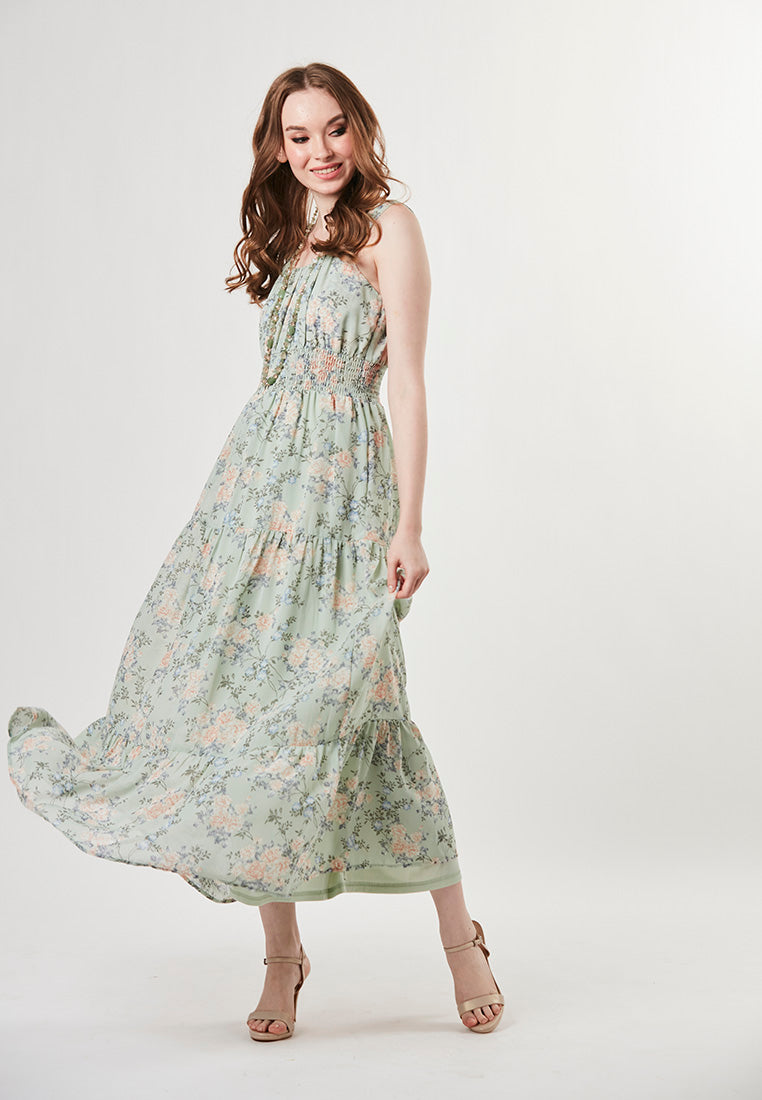 TESSA - Flowy Maxi Printed Chiffon Tiers Dress