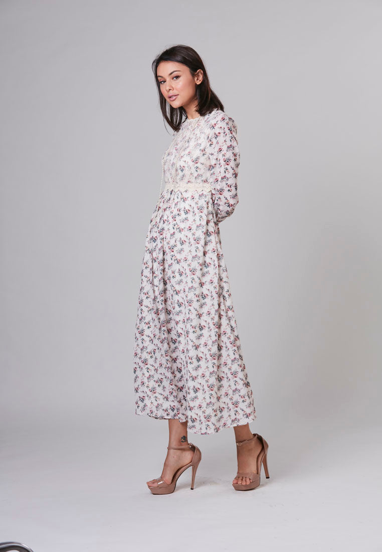 ALAIA - Maxi Dress Floral with Netting and Shimmering Crystals