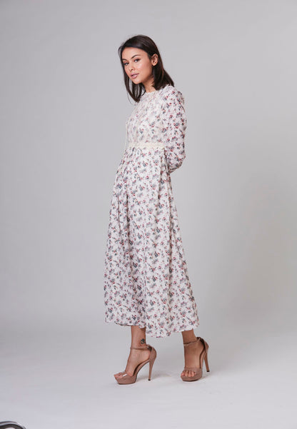 ALAIA - Maxi Dress Floral with Netting and Shimmering Crystals