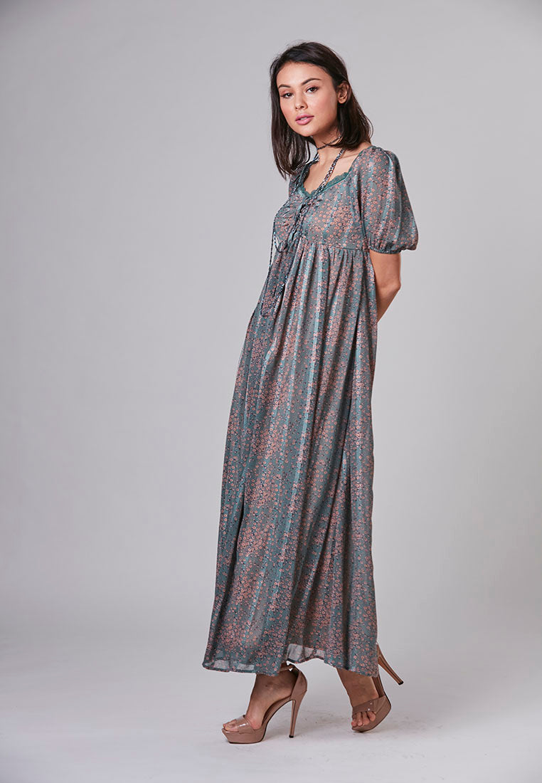 JULIA - Maxi Dress Viscose Chiffon Puff Sleeve